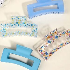 Set of 4 Blue and Floral Hair Clips